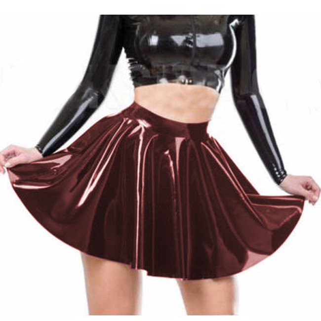 High Waist PVC Flared Pleated A-lineDress Gothic Women Wet Look  Skirt Patent Leather Mini Skater Skirt Dancing Party Wear