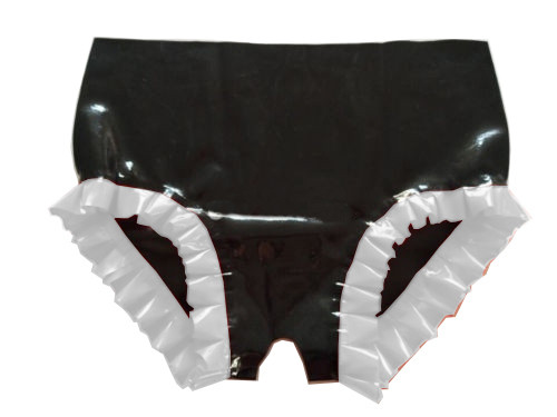 Sissy PVC Frilly Lace Trim Crotchless Knicker Shiny Vinly Panties Unisex pvc Leather Look maid Briefs Open crotch underwear 7xl