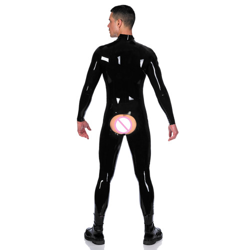 Double Shoulders Zipper Men's Open Hip Full body Sexy Latex Tight Jumpsuit Rubber Catsuit Clothing with Crotch Zip costume 7XL