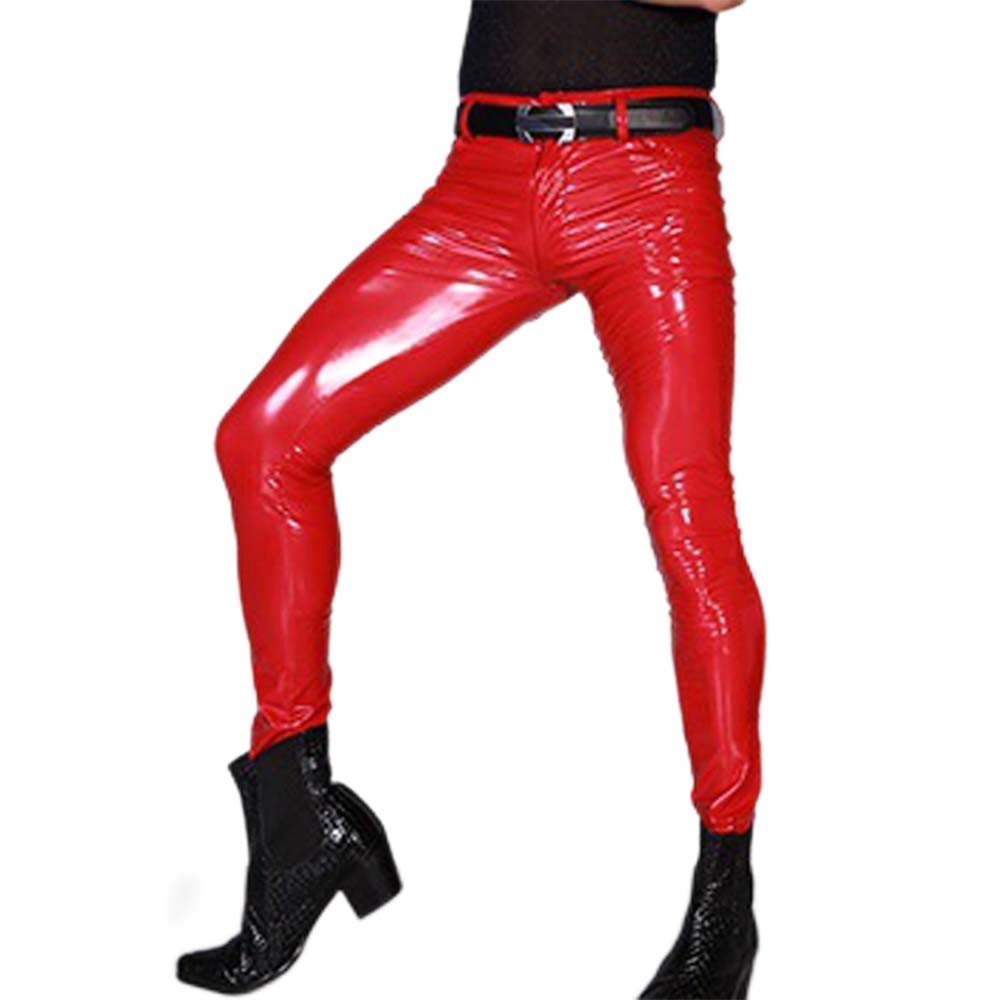 Shiny PVC Leather Casual Pants Men's Latex Mid Waist Skinny Pants Fashion  Versatile Casual Street Sexy