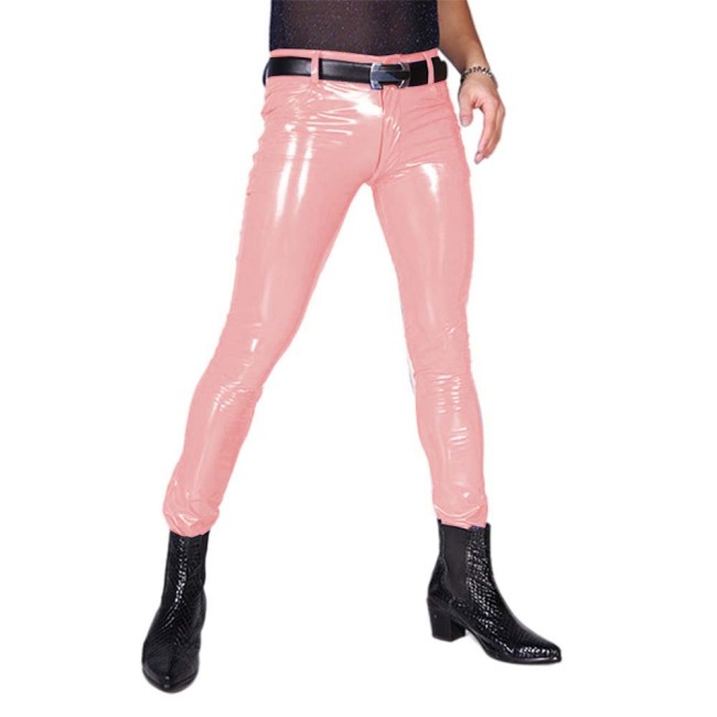 Shiny PVC Leather Casual Pants Men's Mid Waist Skinny Pants Fashion Versatile Casual Street Sexy Club Clothing S-7XL
