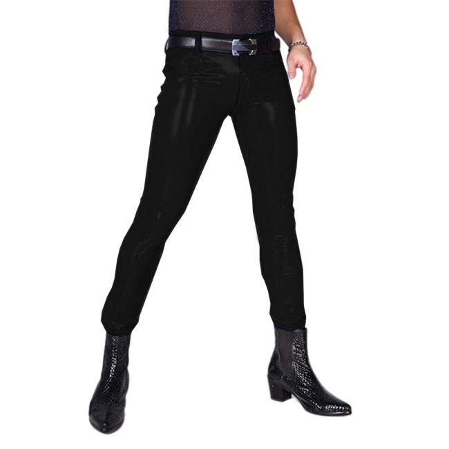 Shiny PVC Leather Casual Pants Men's Mid Waist Skinny Pants Fashion Versatile Casual Street Sexy Club Clothing S-7XL