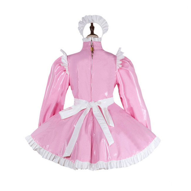 Women Maid Outfit Sweet Gothic Lolita Dresses Long Sleeve A-line Mini Dress Sweet Maid Pleated Dress With Heart Pattern Apron