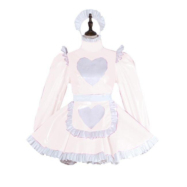 Women Maid Outfit Sweet Gothic Lolita Dresses Long Sleeve A-line Mini Dress Sweet Maid Pleated Dress With Heart Pattern Apron