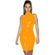 Plus Size Wet Look PU Leather Dress Sexy Zipper Back Split Bodycon Party Club Dress Women Sleeveless High Neck Mini Vestido