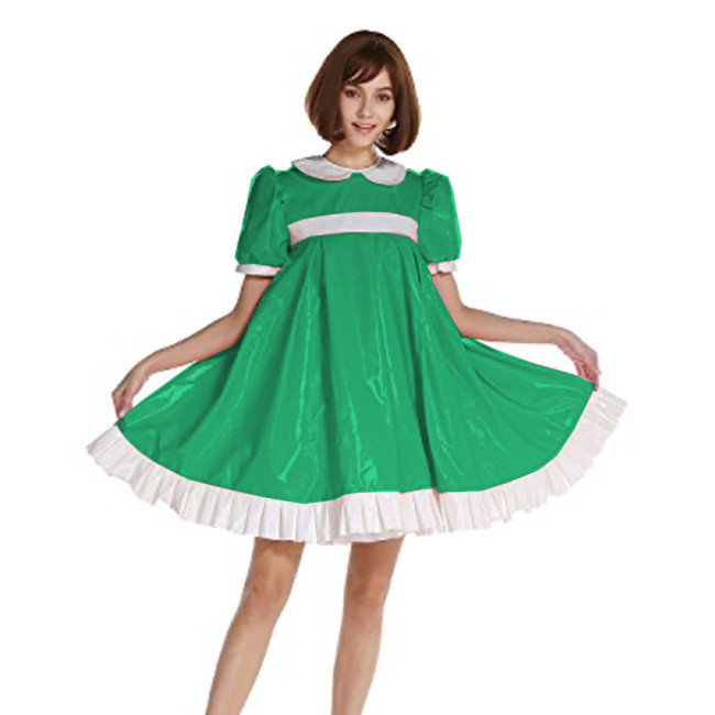 PVC Fashion Style Mini Dress Short Puff Sleeve Oversized Sissy Dress A line dress ruffle Peter pan Collar Shiny Dress S-7XL