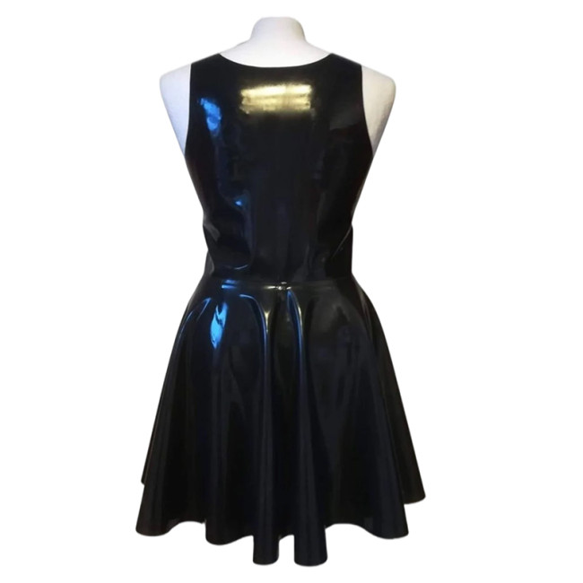 Summer Shiny PVC Dress Women Sexy Sleeveless Tank Solid Square Collar Multicolor A-line Dresses Female Casual Leather Vestidos