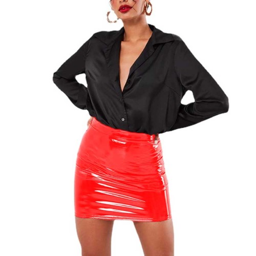 Sexy PVC Leather Mini Skirt Women High Waist Faux Latex Skirts Office Lady Skinny Pencil Skirt Summer Bodycon Skirts Clubwear