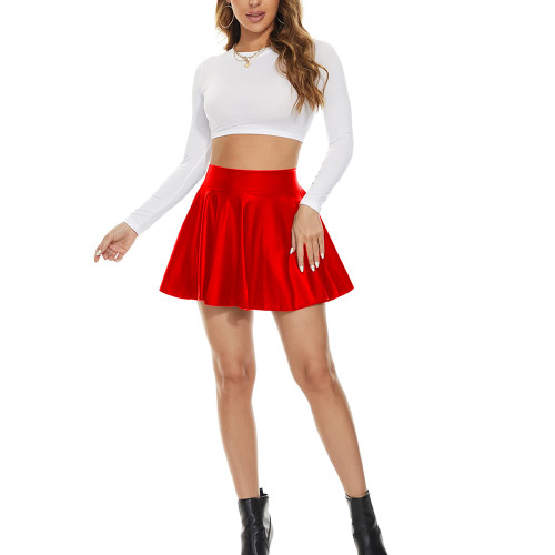 Womens Faux Latex A-line High Waist Skirt PU leather Flared Pleated Skirt Gothic Sexy Mini Skater Skirt Clubwear Custom S-7XL