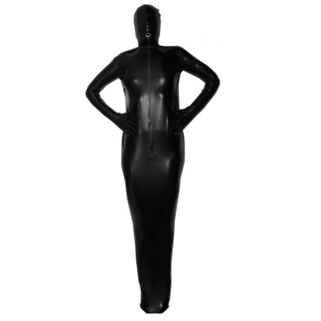Fetish Bondage Costume Sissy Full Body Cover Catsuit Shiny PVC Front Zipper Bodysuit Role Play Long Sleeve Erotic Outfit