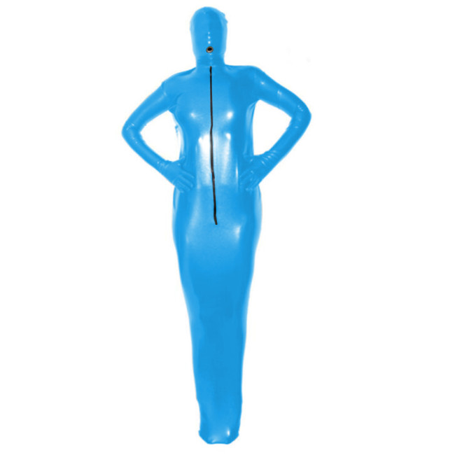 Fetish Bondage Costume Sissy Full Body Cover Catsuit Shiny PVC Front Zipper Bodysuit Role Play Long Sleeve Erotic Outfit