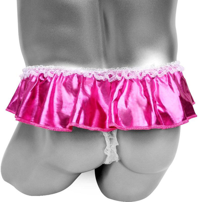 Metallic Sissy Skirted Gay Panties for Mens Lingerie Night Shiny Ruffled Bloomer Tiered Sexy Briefs Bikini Underwear Underpants