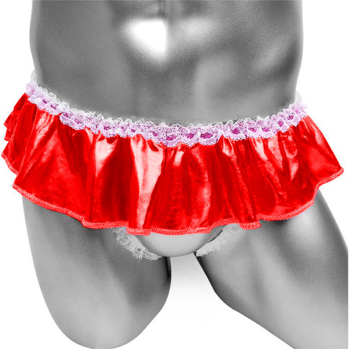 Metallic Sissy Skirted Gay Panties for Mens Lingerie Night Shiny Ruffled Bloomer Tiered Sexy Briefs Bikini Underwear Underpants