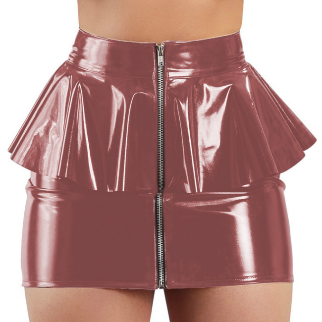 Fashion Faux Latex Leather Korean Mini Skirts Casual Bodycon Slim Front Zip Skirt Office High Waist Stretch PVC Skirt Custom 7XL