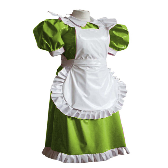 Sexy PVC Leather Lolita Dress Maid Cosplay Puff Sleeve Mini Paryt Club Dresses Shiny Faux Latex Clubwear