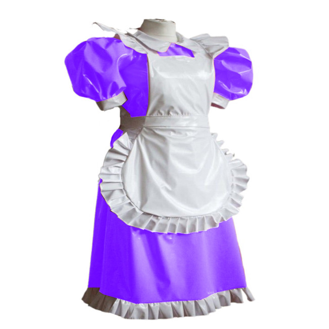 Sexy PVC Leather Lolita Dress Maid Cosplay Puff Sleeve Mini Paryt Club Dresses Shiny Faux Latex Clubwear