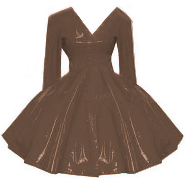 Sexy Gothic Lolita Punk PVC Leather Dress Long Sleeve Maid Cosplay Clubwear A-line Club Dresses Vestido Faux Latex Mini Dress