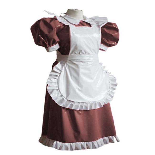Sexy PVC Leather Lolita Dress Maid Cosplay Puff Sleeve Mini Paryt Club Dresses Shiny Faux Latex Clubwear