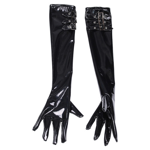 Maid Sexy Appeal Button Adjustable Plus Size Long Gloves Wet Look PVC Shiny Mittens Latex PU Leather Glove Pole Dancing Clubwear