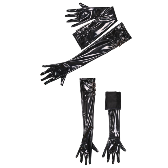 Maid Sexy Appeal Button Adjustable Plus Size Long Gloves Wet Look PVC Shiny Mittens PU Leather Glove Pole Dancing Clubwear