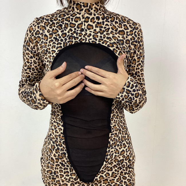 Halloween Cosplay Costume Sexy Women Leopard Print Catsuit Animal Themed Party Outfits Long Sleeve Jumpsuit With Headwear