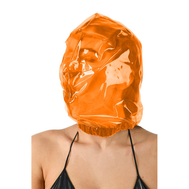 Clear PVC Vacuum Mask Neck Elastic Loose Headgear Submissive Transparent Hood For Role Play Costume