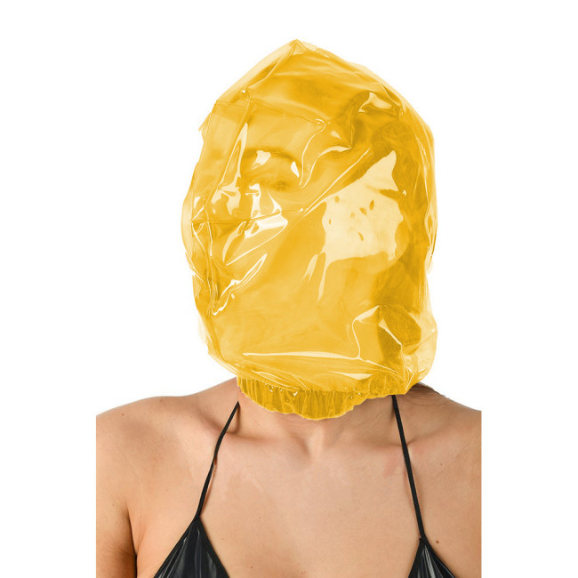 Clear PVC Vacuum Mask Neck Elastic Loose Headgear Submissive Transparent Hood For Role Play Costume