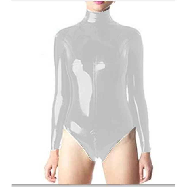 Sexy Women PVC Shiny Bodysuit Long Sleeve Bandage One Piece Patent Leather Dance Wear Turtleneck Latex Sexy Tight Slim Catsuit