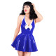 Fashion Womens With Bows PVC Mini Pleated Dress Sexy Halter Latex Look Dress Without Zipper Deep V-neck Faux Leather Club Dress