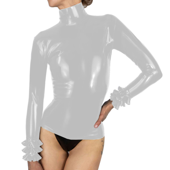 shiny pvc women top with long sleeve Turtle neck wet look back zipper skinny shirt summer party night club gothic clothes 7xl