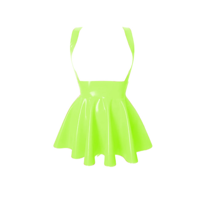 Shiny PVC Sleeveless Spaghetti Strap Dress Women Gothic Wet Look Leather A-line Mini Pleated Club Dresses Lady Bodycon Vestido