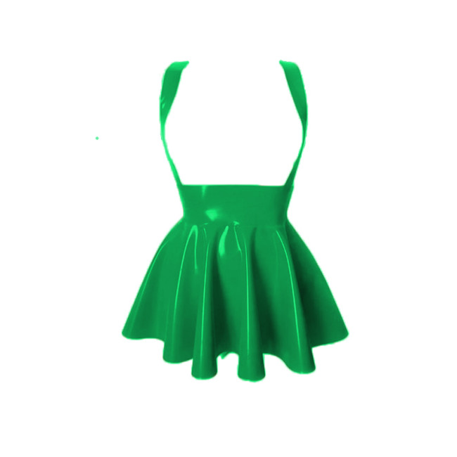 Shiny PVC Sleeveless Spaghetti Strap Dress Women Gothic Wet Look Leather A-line Mini Pleated Club Dresses Lady Bodycon Vestido