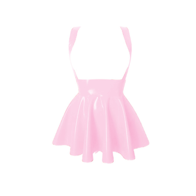 Shiny PVC Sleeveless Spaghetti Strap Dress Women Gothic Wet Look Leather A-line Mini Pleated Club Dresses Lady Bodycon Vestido