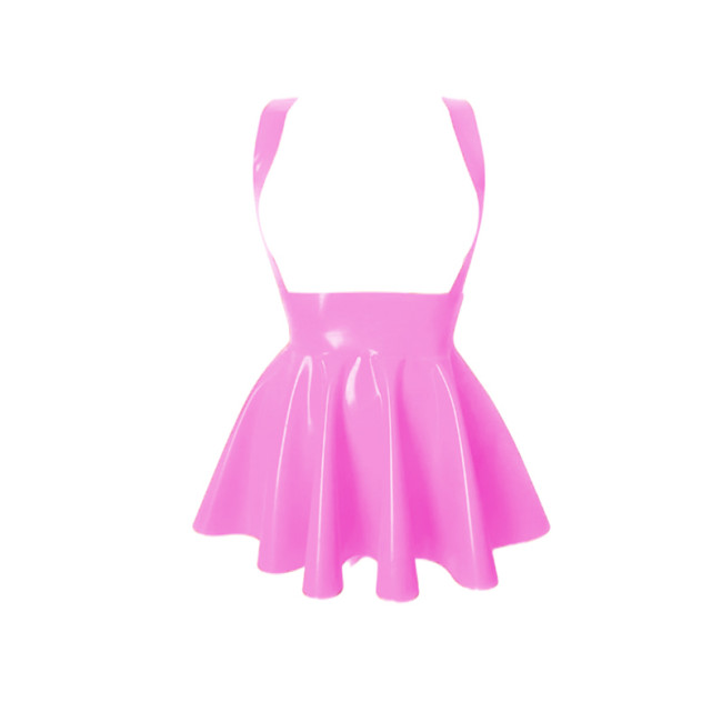 Shiny PVC Sleeveless Spaghetti Strap Dress Women Gothic Wet Look Leather A-line Mini Pleated Club Dresses Lady Bodycon Vestido