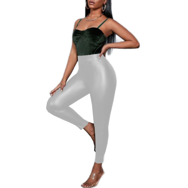 Women Shiny Metallic Pants High Waist Elastic Legging Sexy  Slim Pencil Trousers Vinyl Metallic Pants Leggings Club Outfit