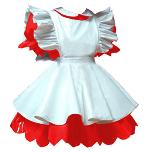 Exotic Maid Cosplay PVC Uniform Women WetLook PVC Short Puff Sleeve Mini Dress French Maid Costume Lolita Apron Dress 7XL