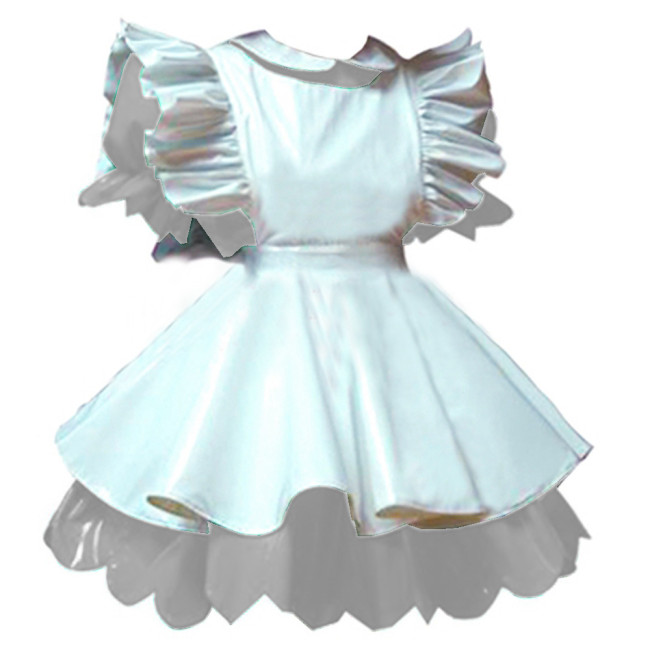 Exotic Maid Cosplay PVC Uniform Women WetLook PVC Short Puff Sleeve Mini Dress French Maid Costume Lolita Apron Dress 7XL