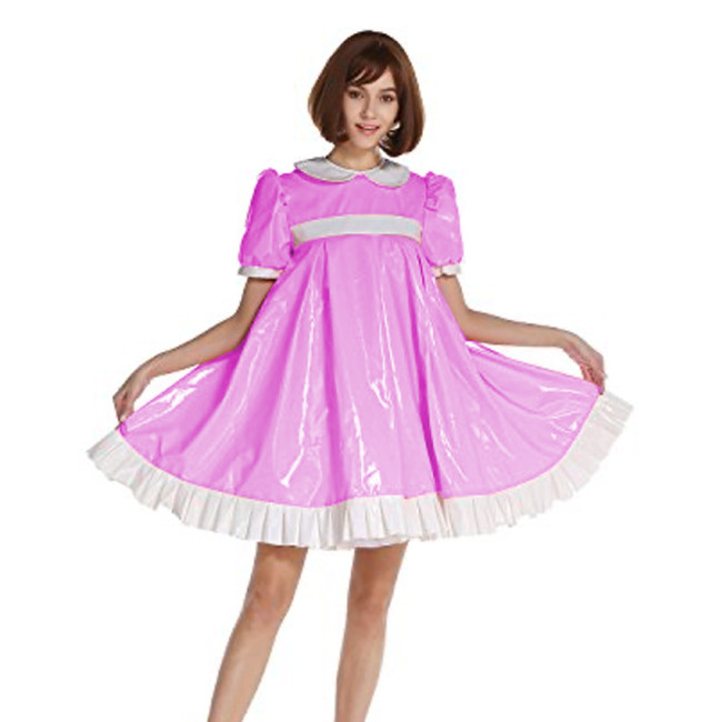 Cute Lolita Dress Doll Collar Short Sleeve Maid Dress Plus Size Exotic Costumes PVC Uniform Black Women Dress 7XL Party Vestidos