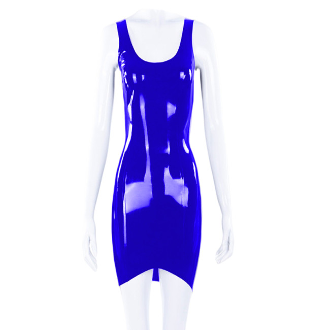 16 Colors Backless Shiny PVC Leather Mini Club Dress Summer Sleeveless Sheath Dresses Party Nightclub Performance Costumes