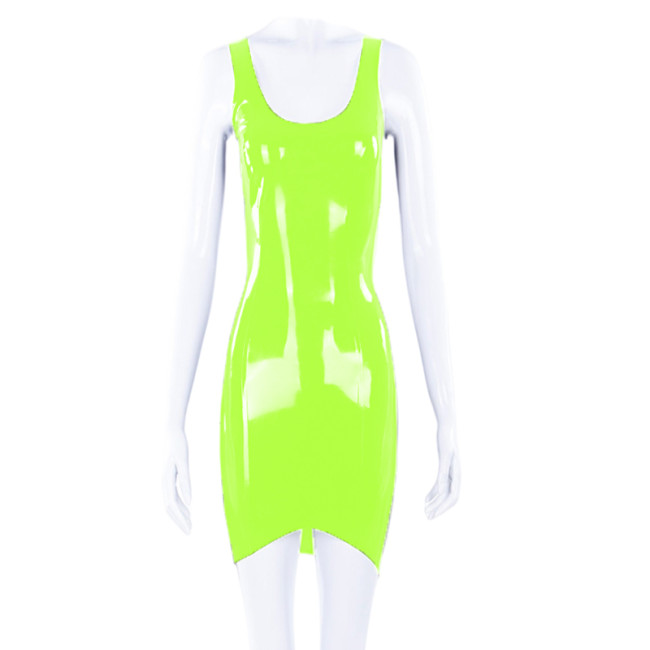16 Colors Backless Shiny PVC Leather Mini Club Dress Summer Sleeveless Sheath Dresses Party Nightclub Performance Costumes