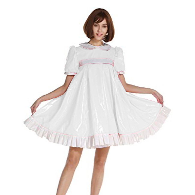 Cute Lolita Dress Doll Collar Short Sleeve Maid Dress Plus Size Exotic Costumes PVC Uniform Black Women Dress 7XL Party Vestidos