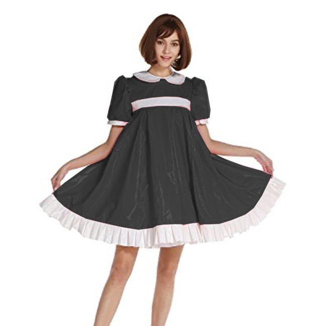 Cute Lolita Dress Doll Collar Short Sleeve Maid Dress Plus Size Exotic Costumes PVC Uniform Black Women Dress 7XL Party Vestidos