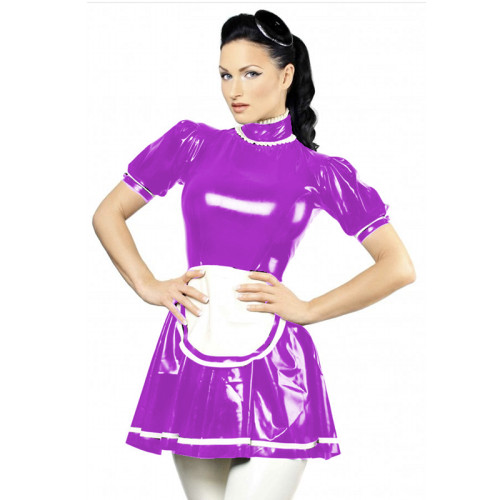 24 Colors Cosplay Maid Dress + Apron Sexy High Neck Dress Lady Role Play Servant Costume Retro Party Short Sleeve Vestido