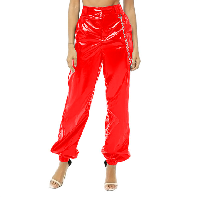 PVC Faux Leather Pants Gothic High Waist Elastic Loose Beam Mouth Bloomers Fashion Versatile Casual Street Leather Trousers 7XL