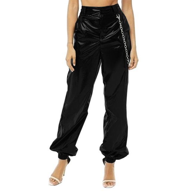 PVC Faux Leather Pants Gothic High Waist Elastic Loose Beam Mouth Bloomers Fashion Versatile Casual Street Leather Trousers 7XL
