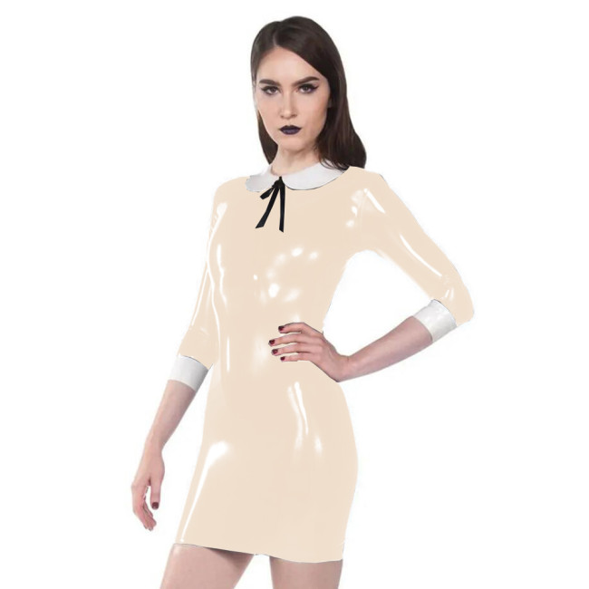 Half Sleeve PVC Doll collar Sheath dress Cute Patent Leather Party Clubwear Plus Size Event outfit Vinyl Gothic Halloween Dress