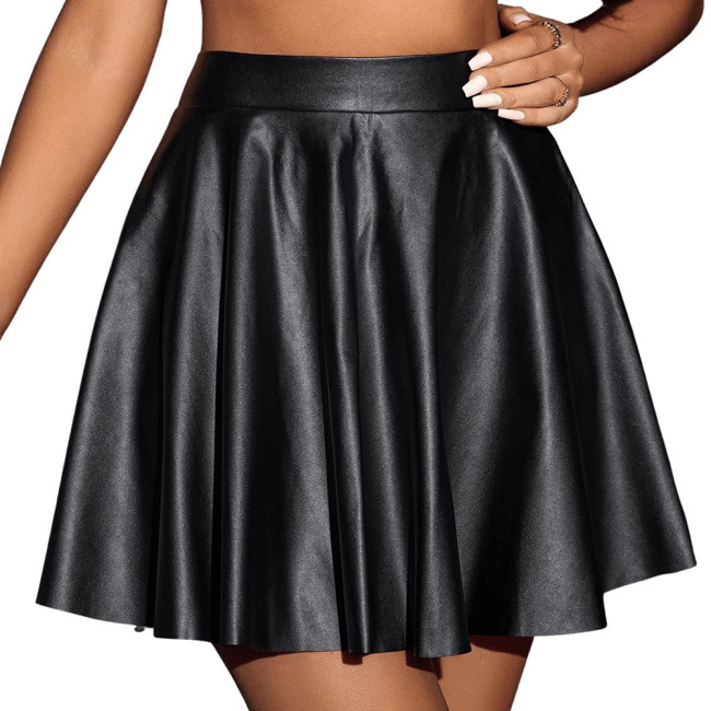 Women Faux Leather Skirt Solid Color Matte Pleated Mini Short Skirt High Waist Slim Vintage Elegant Stretch Skirts Streetwear