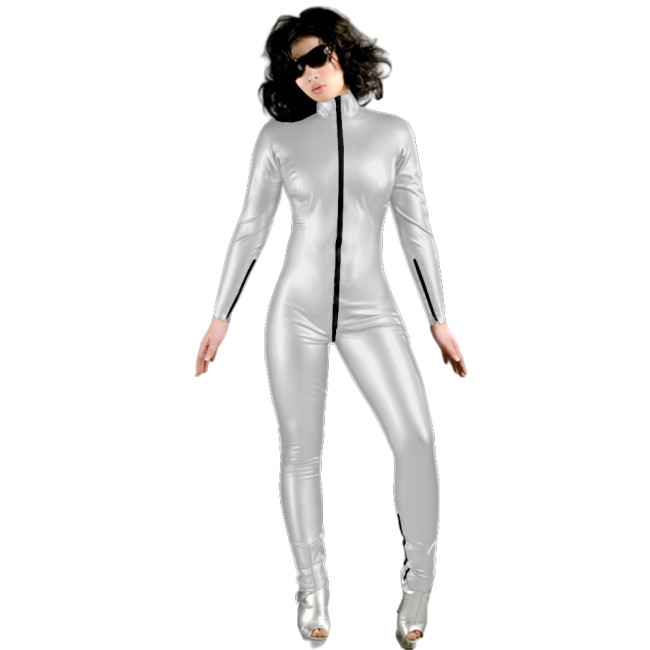 Turtleneck Sport Wear Casual Jumpsuit Women Faux Leather long sleeves Skinny Sexy Playsuit Wet Look PVC Female Fitness Rompers