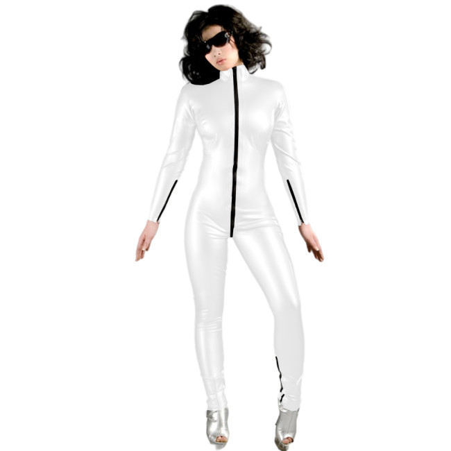 Turtleneck Sport Wear Casual Jumpsuit Women Faux Leather long sleeves Skinny Sexy Playsuit Wet Look PVC Female Fitness Rompers