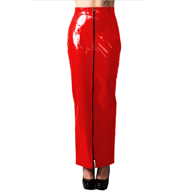 Women PVC Faux Leather Slim Long Skirt High Waist Zipper Skinny Skirt Office Lady Ankle Length Skirt Sexy Pencil Skirt Custom